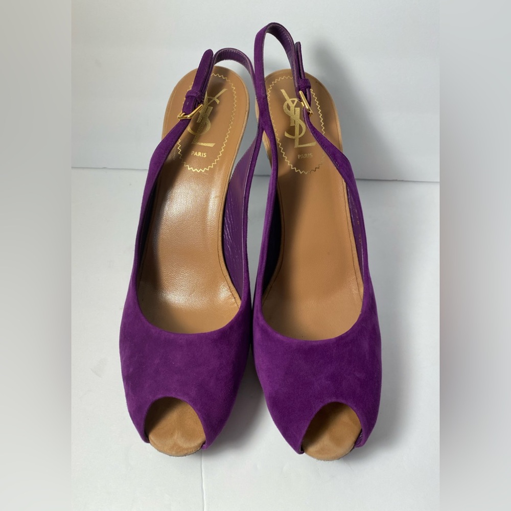 YSL Yves Saint Laurent Suede Pumps Sandals Heels slingback purple 40 - Picture 4 of 11
